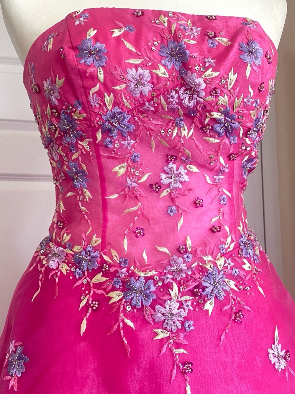 Strapless Fuschia Evening Gown with Embroidered Bodice - Picture 5 of 13